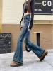 Jeans Vintage Jeans leggermente sfilacciati Primavera e autunno da donna Vita alta Slim Slim a ferro di cavallo Pantaloni svasati con bordo grezzo Jeans da donna