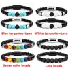 Pulseras con dijes Pulsera de cuero para hombre Cuentas de piedra de chakra de lava Pulseras con cierres magnéticos de acero inoxidable;Brazaletes para hombres joyería punk