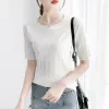 Pullovers new render ice silk round collar short sleeve shirt sleeve thin sweater sleeve top five points in loose woman