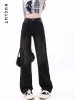 Jeans KUCLUT Black Wide Leg Jeans for Women New Korean Fashion Streetwear Straight Pants Vintage Casual Full Length Denim Trousers