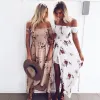 Robe 4XL Boho Sexy épaules dénudées longue chemise robe femmes été imprimé fleuri Maxi robe de plage robes en mousseline de soie irrégulières, plus la taille S5XL