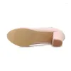 Sandals Summer Single Shoes Female with High Heels Thick Round Head Pink Bridesmaid Sweet Word Buckle White Mary Jane