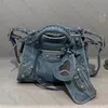 Motorcykelväska denim läder designer väska kvinna tote väska axel väska handväska designer lyxiga handväskor crossbody väskor