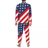 Herren-Nachtwäsche, USA-Flagge, Pyjama-Sets, Frühling, 4. Juli, Unabhängigkeitstag, romantisch, täglich, männlich, 2-teilig, übergroße grafische Nachtwäsche