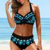 Conjunto 2022 novas mulheres do vintage impressão biquíni conjunto de duas peças roupa de banho verão beachwear cintura alta banho solto terno