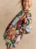 プリントコットンコートスカート2ピース女性ボタンジッパーキルティングパッド付きジャケットとジッパースカートスーツ女性秋の春セット240219