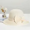 Chapéus de aba larga Chapéus de balde Chapéus de sol de verão e chapéu de sol respirável Chapéu de sol de praia feminino Chapéu de aba dobrável com arco Chapéu de grama Chapéu de balde feminino para viagens ao ar livre J240305