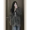 Cardigans QWeek Vintage Sweter Harajuku moda skoczek damski ponadwymiarowy Cardigans Korean Streetwear Nowe dzianiny szare swetry jesienne szyk