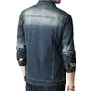 Herrjackor 2024 Fall Classic Denim Blue Jacket Single-Breasted Slim Fit Coat Solid Color Motorcykelstorlek 3xl