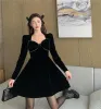 Abito moda primavera autunno abito da donna colletto con fiocco grande velluto elegante nero abiti lunghi abito da festa femminile bing 2021 NUOVO stile francese