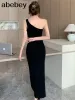 Dress One Shoulder Summer Knit Sexy Strap Dress Women Tank Elatic Waist Bodycon Sundress Female Beach Backless Maxi Long Dress