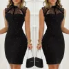 Kleid Sommer Elegante Frauen Luxus Sexy Schwarz Spitze Kleider Ärmellose Formelle Anlässe Chic Mini Party Prom Kurze, Figurbetonte Kleid kleidung