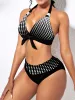 Set Sexy Halter Bikinis Women Knot Front Striped Printed Swimsuit Triangle Swimwear Female Padded Bathing Suit High Waist Beachwear