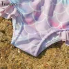 Swimwear Tregren Toddler Baby Girls Swimwear Solid Color Ruffle Halter Tops + Mermaid Bottom + Headband Set Summer Bathing Suit Swimsuit