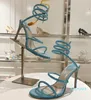 2024 High Heels Spiral Crystals Wraps Elegant Walking Strap Party Wedding Lady Gladiator Sandalias