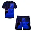 Herrspår 2024 Summer Suit Casual kortärmad kul 3D-tryckning Mobil teknik O-hals Hip-Hop T-shirt Shorts Tvådelar Set