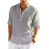 Mens Linen Långärmning Tshirt Solid Color Loose Casual Cotton Shirt 240219