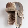 Bomber Hats Winter Men Warm Russian Ushanka Hat with Ear Flap Pu Leather Fur Trapper Cap Earflap D19011503240C