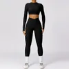 Aktif Setler Bahar Hızlı Kuru Spor Yoga Seti Kadınlar 2 Parça Kıyafet Uzun Kollu Mahsul Üstler Yüksek Bel Tayt Fitness Gym Egzersiz