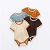 Rompertjes 0-24M Baby Romper 2024 Lente Zomer Jongen Meisje Kleding Korte Mouwen Een Stuk Driehoek jumpsuit Zachte Katoenen Doek