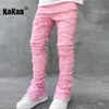 Kakan - Novos jeans europeus e americanos pesados Streetwise Stretch Patch para homens, jeans longos de ajuste reto de rua alta 16-3001