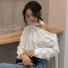 Damskie bluzki kobiety z ramion długoterminowe elegancka moda moda codzienna temperament ubrania femme koreańska wersja