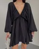 Zomer Sexy Strand Mini Jurk Vrouwen Lange Bladerdeeg Mouw Bikini Cover Up Tuniek Pareo Sarong Badmode Mesh Zonnejurk Gewaad 220524