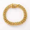 Custom Gold Plated Zinc Alloy Zircon Rhinestone Miami Hip Hop Rap Cuba Cuban Chain Bracelet Anklet Hoop Loop Men Women