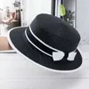 Wide Brim Hats Bucket Hats New Summer Womens Rowing Beach Hat Wide Silk Womens Casual Panama Hat Womens Classic Flat Bow Knot Straw Hat J240305