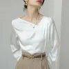 Blouse Satin Women's Shirts New Silk Solid Casual Blouses Loose Spring/Summer Ladies Clothing FASHION Long Sleeves White Tops