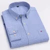 S~7XL Herren Casual Fashion Shirt Langarm Reine Baumwolle Oxford Atmungsaktive Plaid Streifen Business Social Herren Kleidung 240305