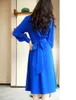 Casual Dresses 2024 Spring Blue Irregular Midi Dress Fashion Women Stand Collar Lantern Sleeve Lace Up Office Ladies High midje Vestidos