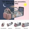 Diaper Bags Mommy Baby Diaper Bag Backpack Changing Pad Shade Mosquito Net Wet and Dry Carrying USB Charging Port Stroller Hanging Bag FreeL240305