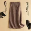 Skirt Limiguyue Vintage Straight Skirt Mori Arts Split Japanese Midi Cotton Linen Skirts Women Loose Casual Skirt Elastic High Waist