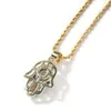 Hip Hop Vintage Hand Pendant Necklace Full 5A Zircon Gold Plated Women Men Jewelry Gift