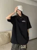 T-shirty Houzhou Zakres graficzny bawełnę Tshirty Kobiety HARAJUKU HIP HOP TEE FABUNGE Y2K Korean Streetwear White Black Tops