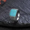 Bandringar Retro 925 Sterling Silver Rings Square Natural 12*12mm turkosa fingerring kvinnors fina smycken gåva enkel modestil l240305