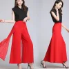 Capris Ladies Baggy Pants Summer Casual Wide Leg Byxor Womens Fashion High midja Sidan Split Black White Chiffon Pants Big 4XL W2021