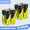 LiitoKala USB-9V 1100mAh li-ion Rechargeable Battery Type-C USB 6F22 9V Battery for RC Helicopter Model Microphone Toy