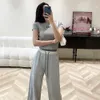 Designer Kvinnor Pants Patchwork Colors Letters Stripe midja Sweet Elegant Women's Casual Drawstring Straight Wide Leg Sweatpant