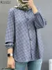 Tops ZANZEA outono manga longa xadrez verificado blusa feminina vintage muçulmano topos casual ramadan turquia camisa casual abaya blusas mujer