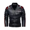 Heren Vintage Motorjas Herenmode Biker Leren Jas Mannelijke Borduren Bomberjas Winter Fleece Pu Overjas 240228