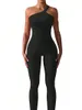 Dames Yoga Jumpsuits Workout Geribbeld Eén schouder Sport 240226