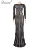 Klänning ZNAIML 2023 Luxury Sparkly Women Crystal Rhinestone Mermaid aftonklänningar Kvinnlig elegant födelsedagsfestklänning Mesh Maxi Dress