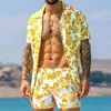 Ensemble de chemise pour hommes, patch imprimé en 3D, col de travail, chemise décontractée à manches courtes, short de plage surdimensionné, vêtements de rue d'été, ensemble hawaïen 240305