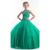 2019 Sparkly Emerald Green Girls Pageantrics High Neck Tulle Tulle Tulle Crystals Beaded Clantals Length Flower Girls1583569