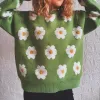 Pullovers Little Daisy Oneck tröja Kvinnor Jacquard Autumn Winter Simple Pullover Knit Elastic Jumper Casual Tjock Loose Yime Y2K Jumpers