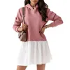 Casual jurken Colorblock-jurk Patchwork Mini-hoodierok Kleuraanpassing A-lijn Geplooid Los Zacht Dik Lang