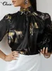 البلوزات النسائية Celmia غير الرسمية Tunic Top Fashion Women Satin Shirt Tiger Printed Blouse 2024 Summer Stand Stand Party Party Blusas