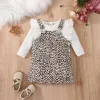 Dresses FOCUSNORM 3 Colors Lovely Baby Girls Clothes Sets 024M Long Fly Sleeve Solid Ribbed Romper+Floral/Leopard Suspender Dress